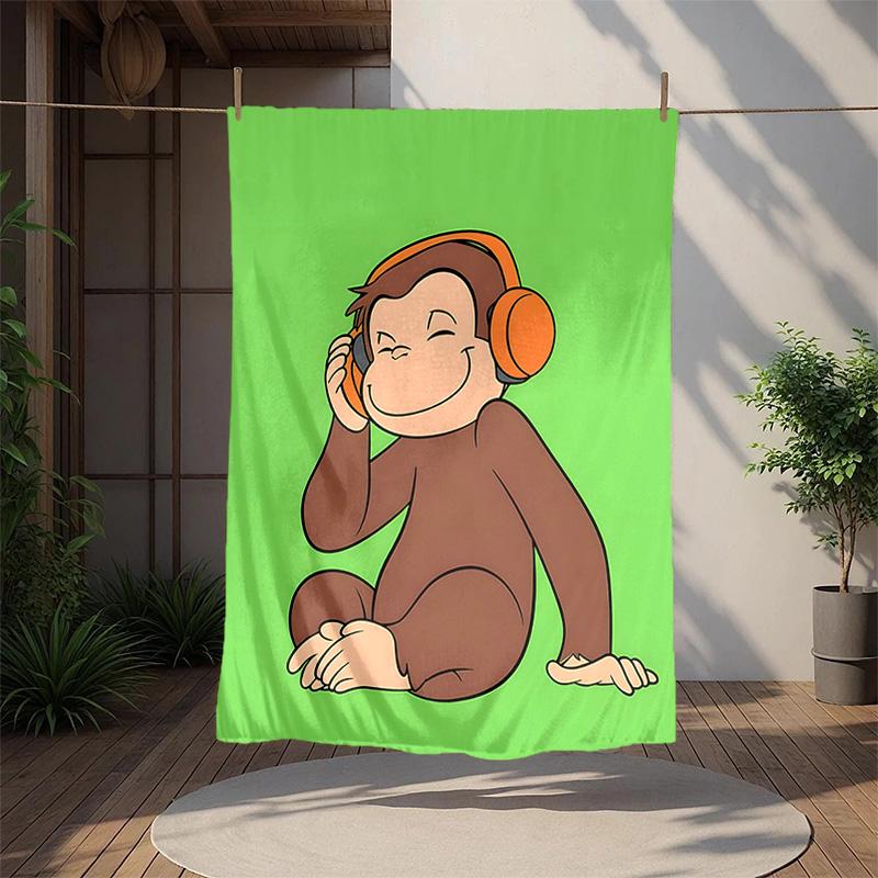 Curious George Flannel Blanket Soft Warm All-Season Throw, Design for Camping, Car Travel, Hiking Sofa, Bed, Office Perfect Gift for Parties