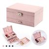 Jewelry Box Retro Dark Green Flannel Three-layer Drawer Jewelry Storage Box Watch Earrings Necklace Jewelry Box
