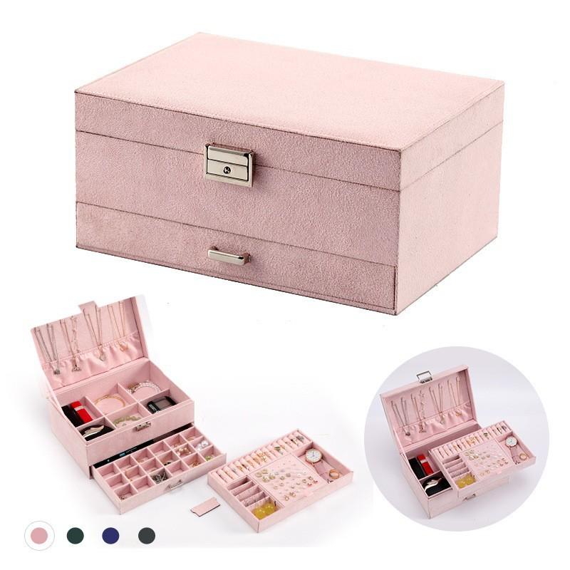 Jewelry Box Retro Dark Green Flannel Three-layer Drawer Jewelry Storage Box Watch Earrings Necklace Jewelry Box