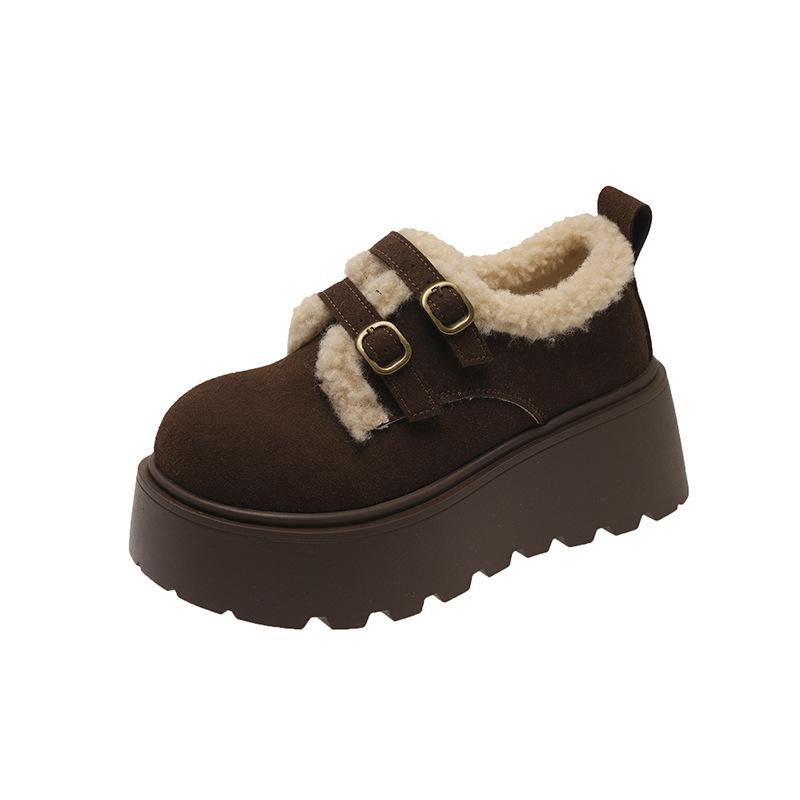 

Winter velvet muffin women s round head thick-soled warm wool cotton shoes retro casual tide 40