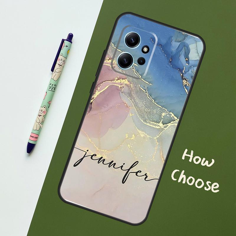 Personalised Marble Initials Name Case For Xiaomi Redmi Note 12 11 10 8 9 Pro 9S 10S 11S 12S Cover For Redmi 12 9C 10C 12C