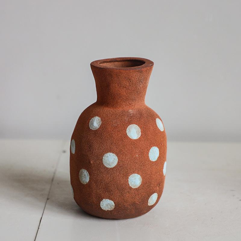 Ceramic Vase Checkered Coarse Earthenware Jar Flower Vase Flower Arrangement Ceramic Handicrafts Flowerpot Home Decoration