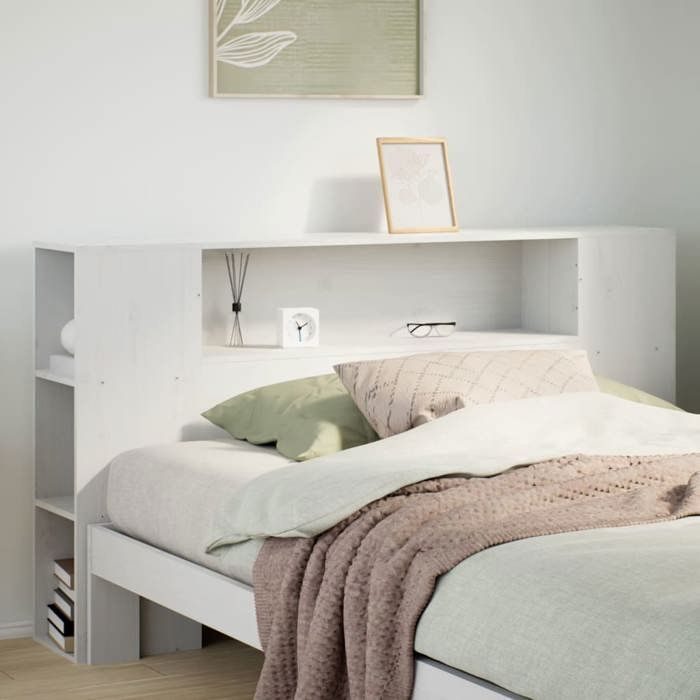 VidaXL Tête de lit avec rangement blanc 135 cm bois massif de pin, tête de lit en bois, tête de lit avec rangement, tête de 855634