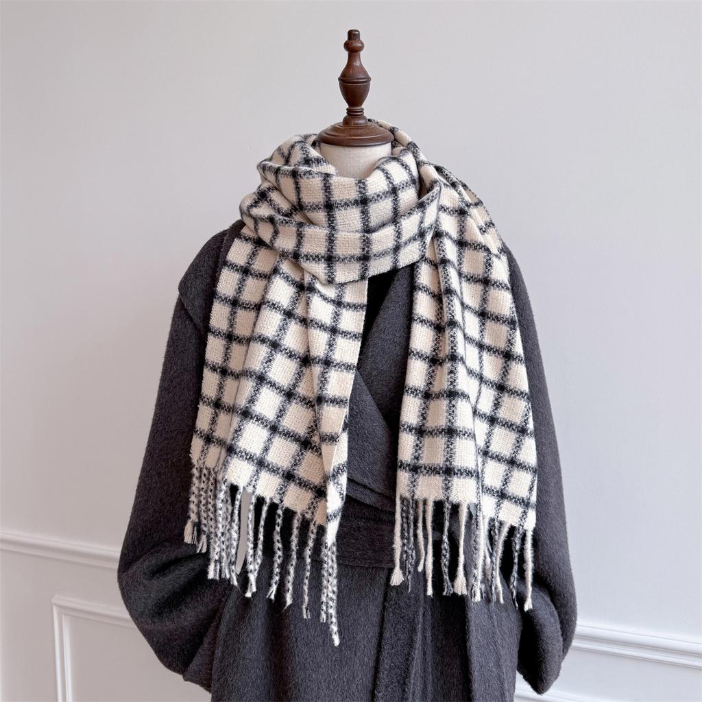 New Luxury Winter Women Scarf Thick Warm Tassels Shawls Pashmina Stripe Designer Neckerchief Cashmere Lady Outdoor