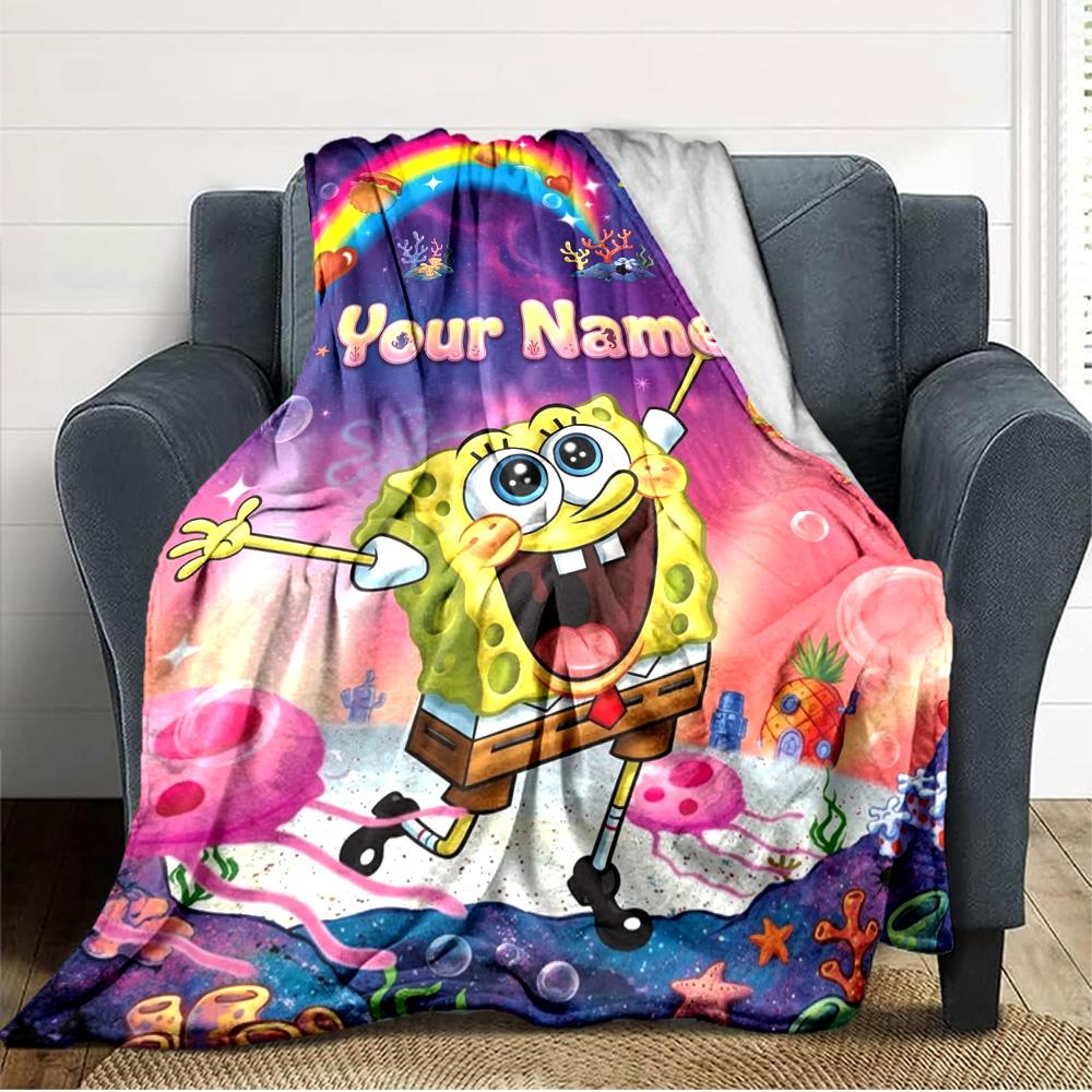 Name Custom SquarePants Print Flannel Blanket High Quality Warm Comfortable Cover for All Seasons Perfect for Gifts Home Decor
