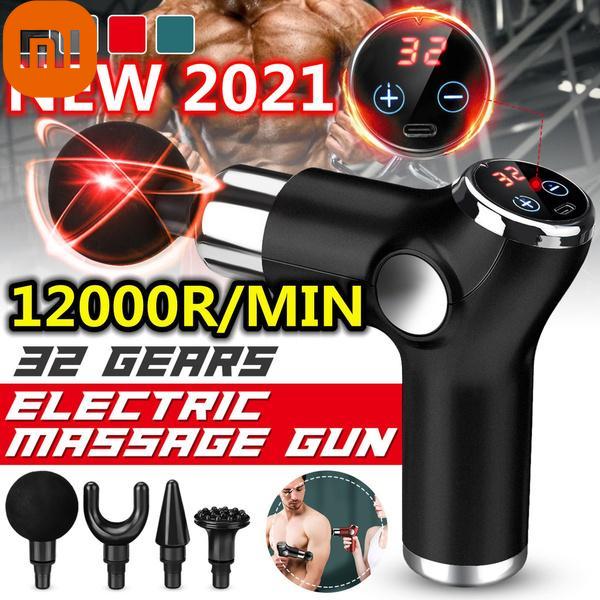 

Xiaomi 12000об/мин Массажный пистолет для глубокой мышечной терапии 32 передачи Ударная вибрация Фасциальный пистолет Ультра-тихий мотор ЖК-сенсорный экран 4 массажные головки