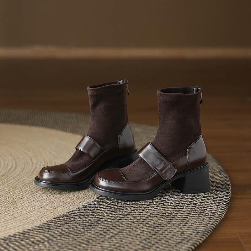 Krazing Pot Microfiber Winter Round Toe Modern Platform Size 33 Boots Size 43 Women Fashion Flock Elastic Ankle Boots