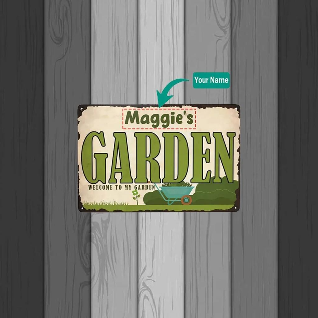 Customizable Garden Wheelbarrow Aluminum Sign Personalized Indoor Wall Art Ideal Holiday Gift for Garden Lovers