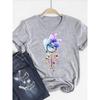 Print T Shirt Short Sleeve Flower Vintage Cute 90s Summer Top Fashion Clothes Women Clothing Gray Basic Tee Graphic T-shirt