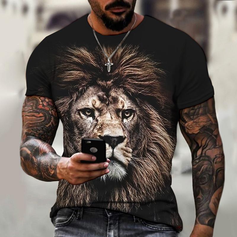 2021 Summer Men Tee 3D Printing Hot Cartoon Animal Lion Pattern T-shirt Casual Street Trend Short-Sleeved Loose Oversized Top