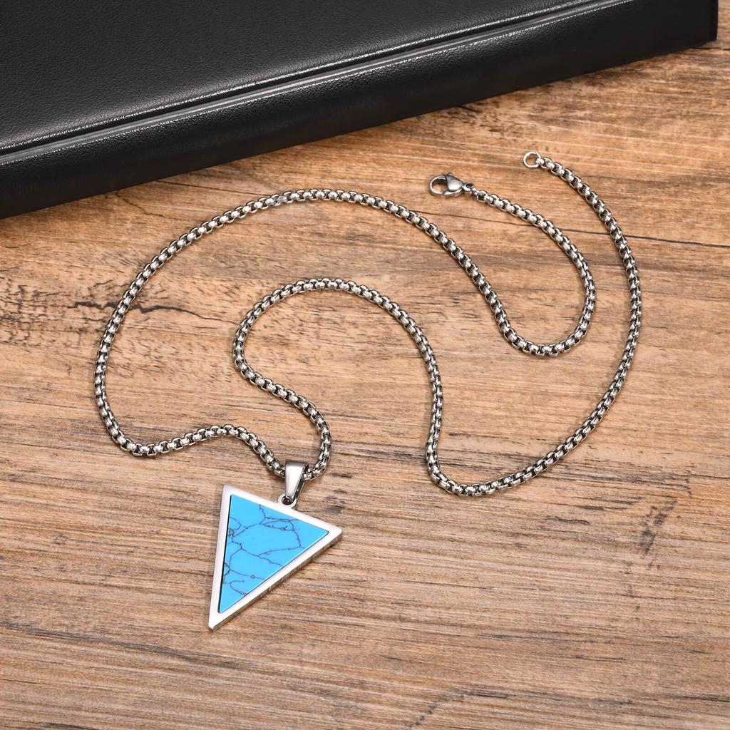Vnox Inverted Triangle Pendant Necklace for Men Women, Stainless Steel Geometric Pendant with Natural Stone, Simple Cool Jewelry