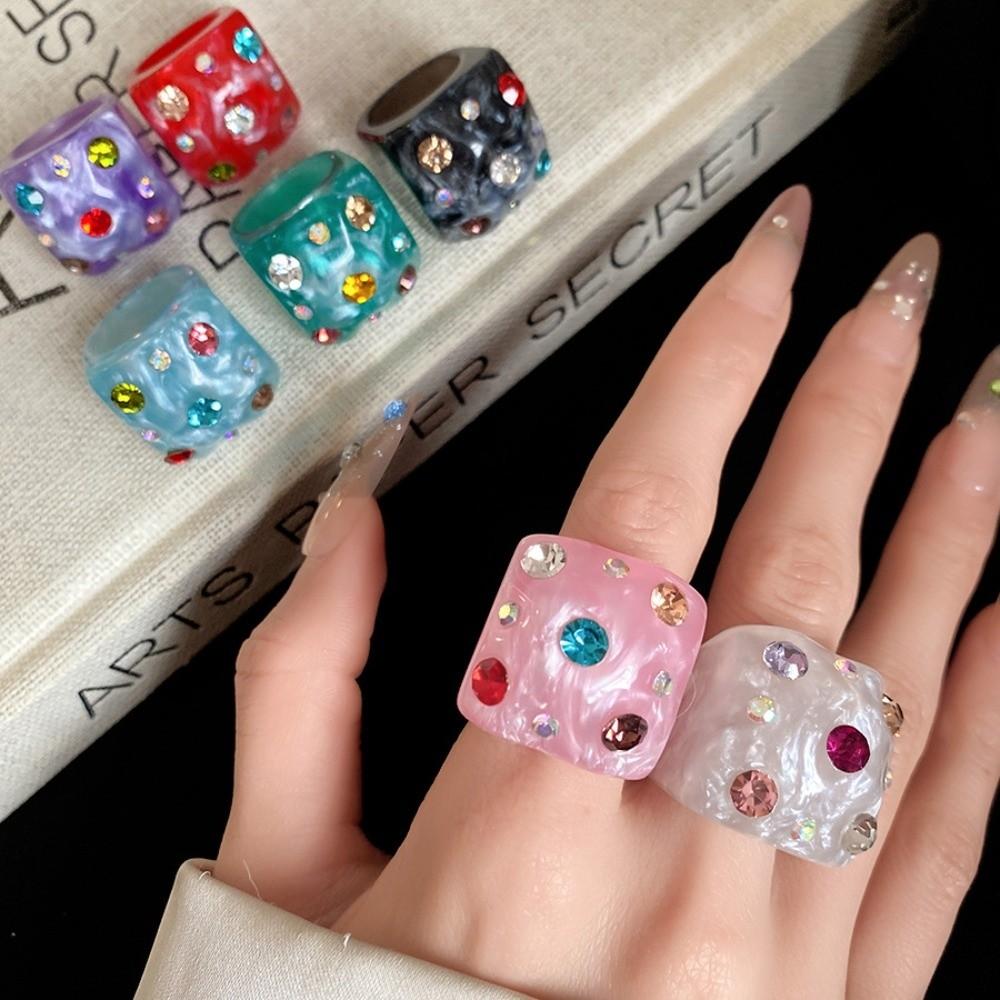 Exaggerated Resin Rhinestone Ring Korean Style Big Dome Plain Ring Ins Sweet Geometric Ring Girls