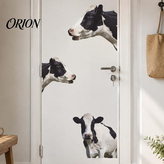 Waterproof PVC Wall Decor for Bathroom Realistic Milk Cow Stickers, Decal,3D Animal Door Decorative Murals Nursery Peel And Stick Art Home Bedroom