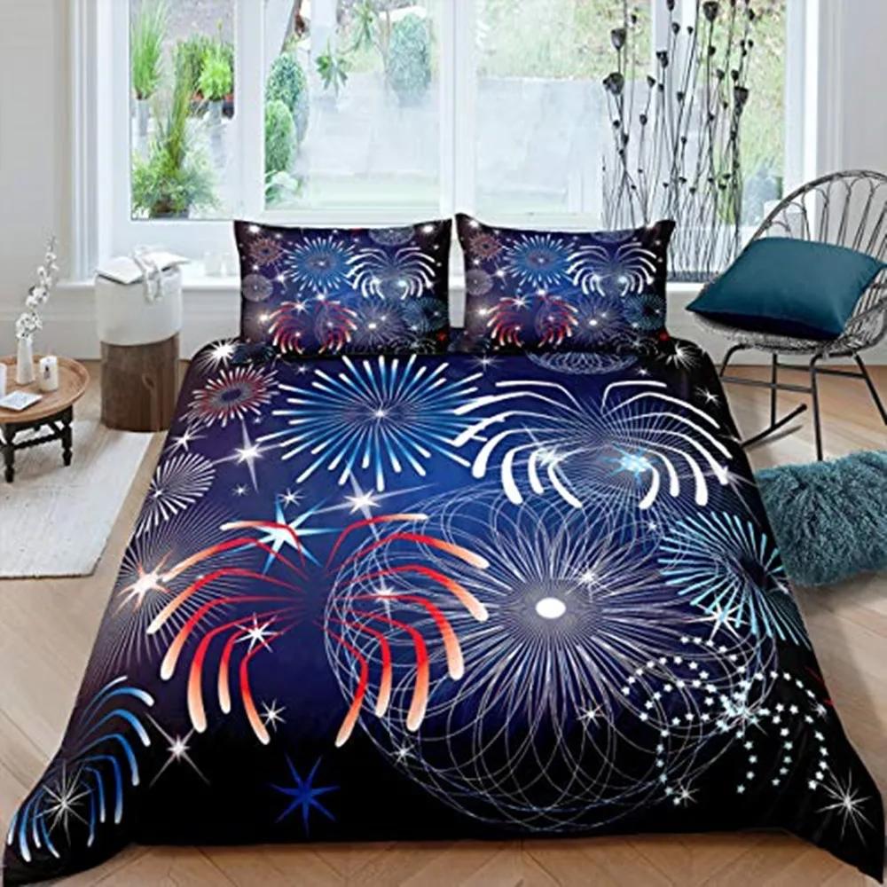 Fireworks Soft Durable Quality Duvet Cover Colourful Fires Celebrate Mery Christmas Theme Polyester for Children Tens Women for Bedrom Decoration