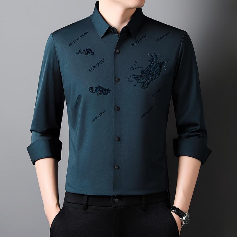 Spring New Year of The Dragon Seamless Shirt Men's Business Casual Shirt Top