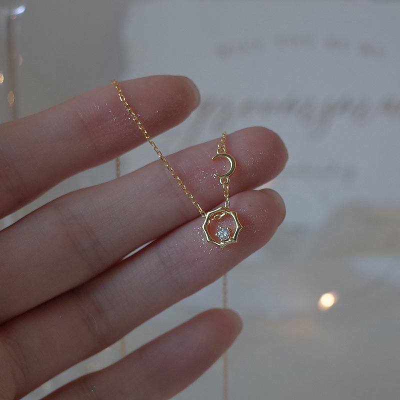 Moon & Star 14K Gold Plated S925 Silver Pendant Necklace