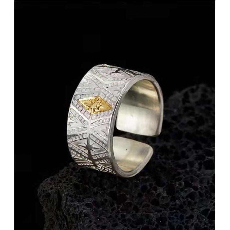 Adjustable Open Ring Men Women Vintage Geometric Finger With Tian Dao Chou Qin Motif
