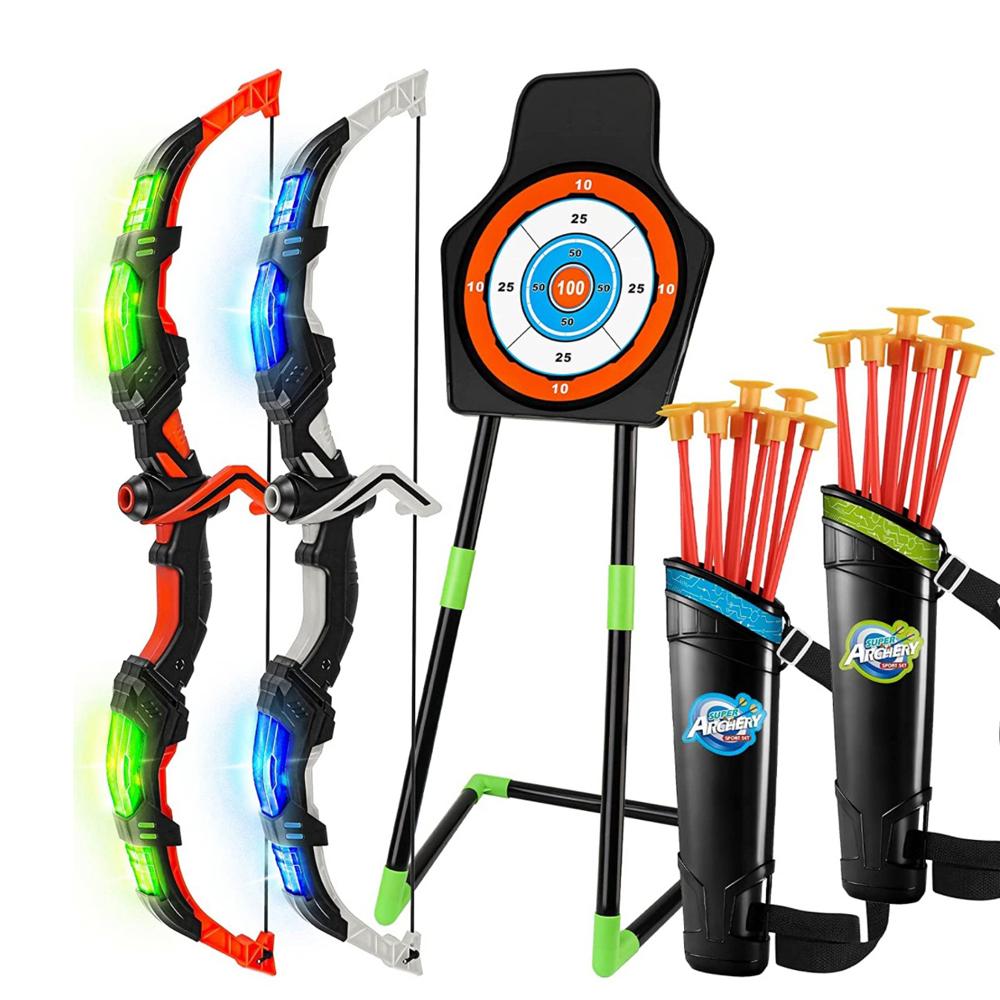 Kids Bow and Arrow Set with Lights Luminous Bow and 20 Suction Cup Arrows Set Indoor and Outdoor