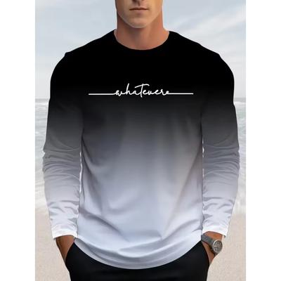 Grappig Verloop Letterprint Heren T-shirt Lange Mouw Zakelijk Casual Herfst Comfortabele Pullover Mode Losse O-hals Tops