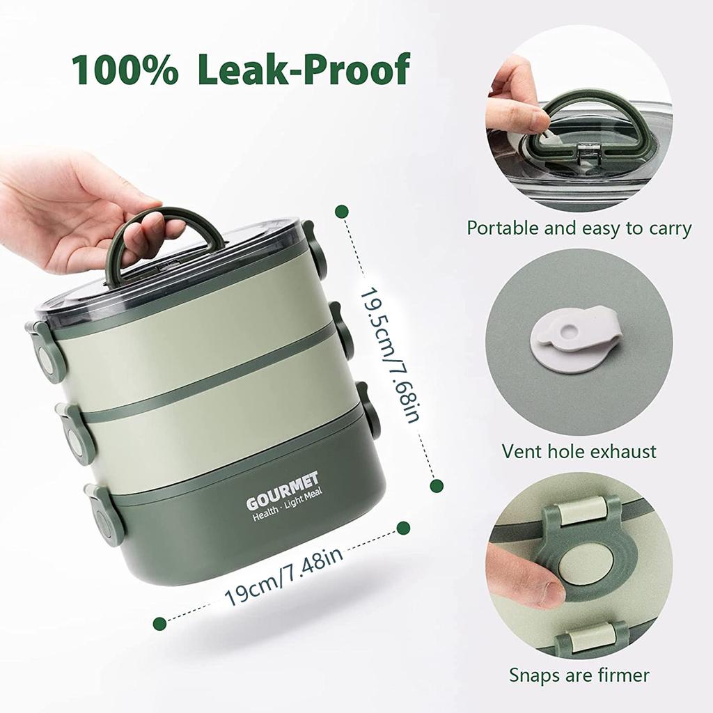 Box Lunch 2000ML 3-Tier Stackable Bento Case Sealed Leak-proof Meal Box Microwave Safe Portable Students Workers Food Container