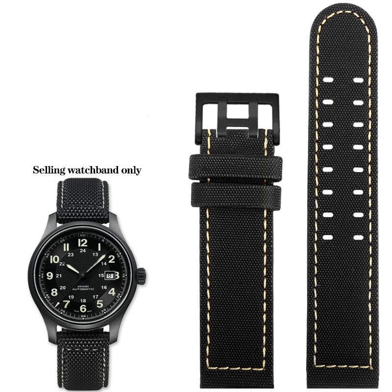 ONENylon +Leather Watchband Strap For Hamilton Kaki Field Aviation H70575733 H71626735 Waterproof Watch Bracelet Male 20mm 22mmMN