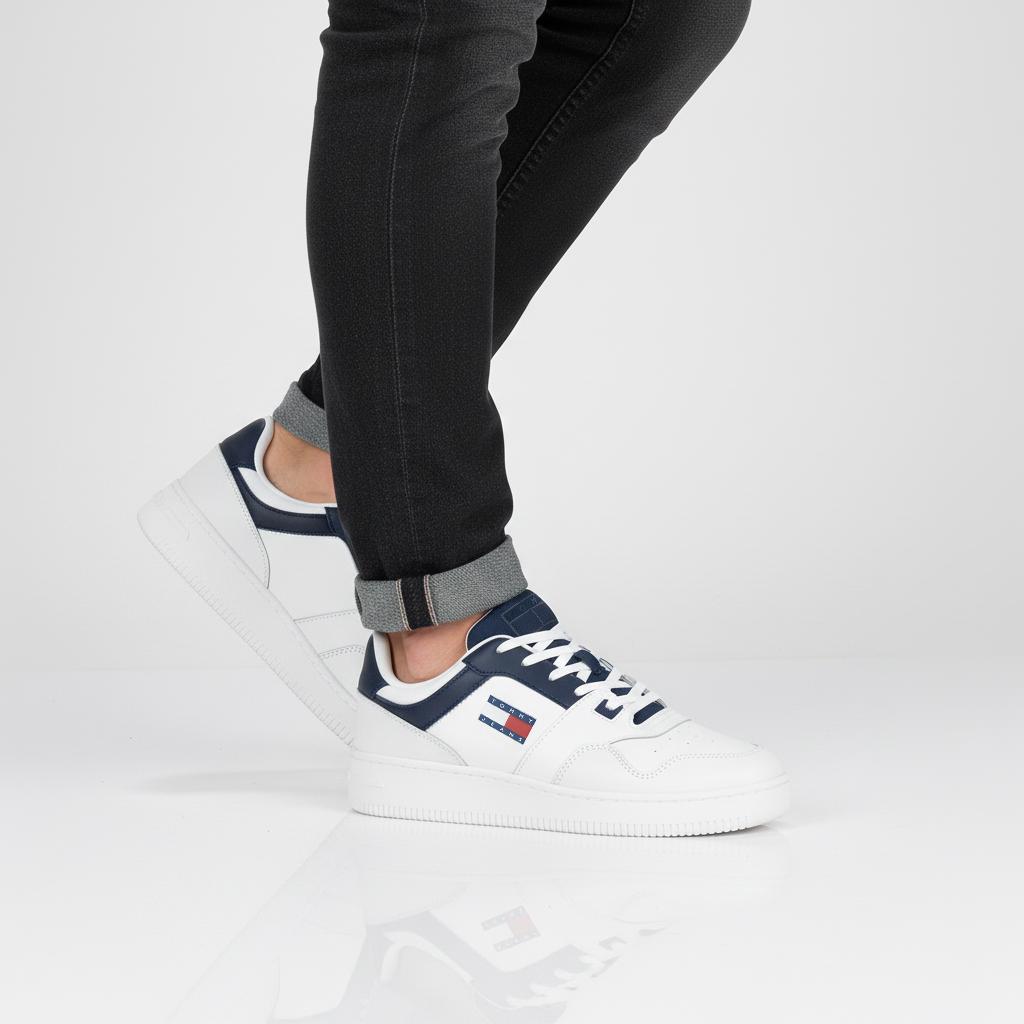 Tommy Hilfiger Retro Basket Essential - Herren Sneakers Schuhe Leder Weiß EM0EM01395-DW4 ORIGINAL