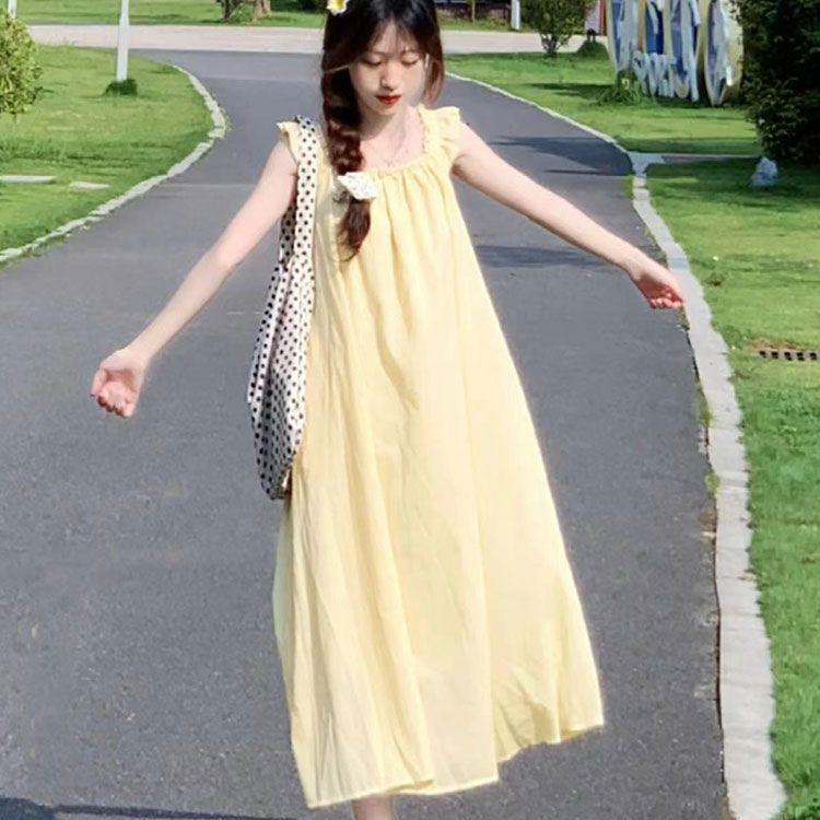 Yellow Fairy Flutter Sleeve Summer Dress for Girls - Slimming Mid-Length S