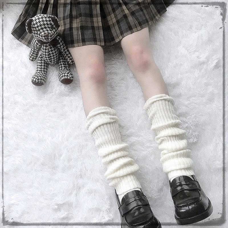Women's Korean Style Knit Wool Leg Warmers - White Calf Socks for Autumn & Winter
