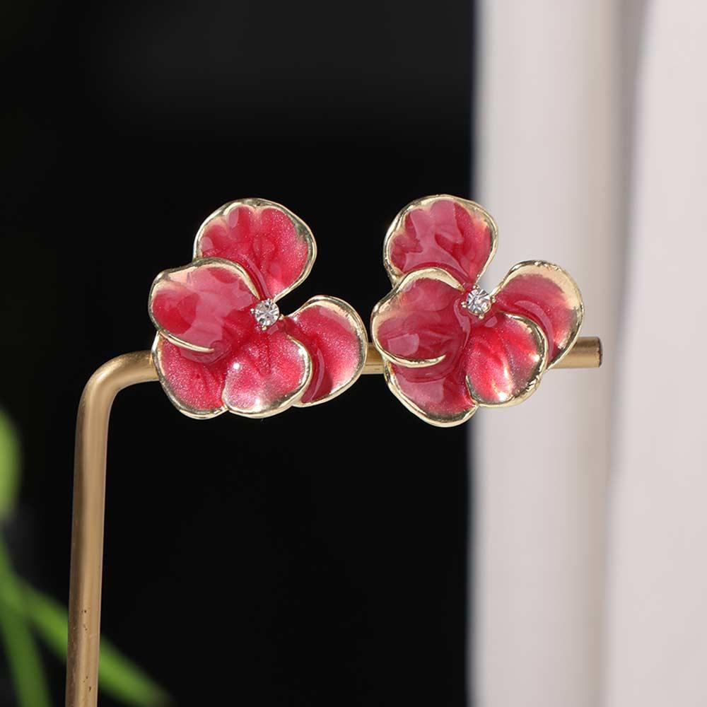 Luxury Flower Stud Earrings Rhinestone Five Petals Earrings 3D Petal Flower  Earrings  Women