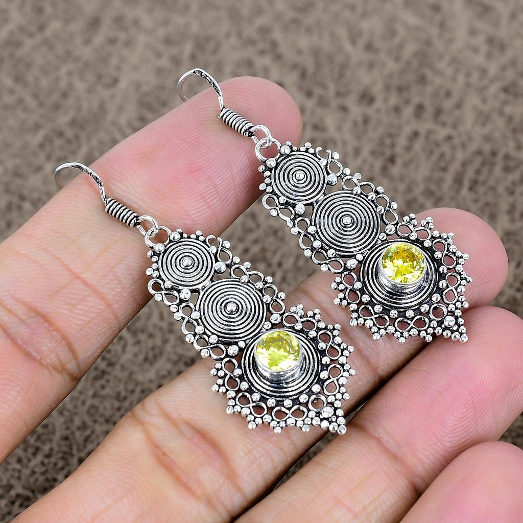 Citrine Gemstone Handmade 925 Sterling Silver Jewelry Earring 2.25" KKG-766