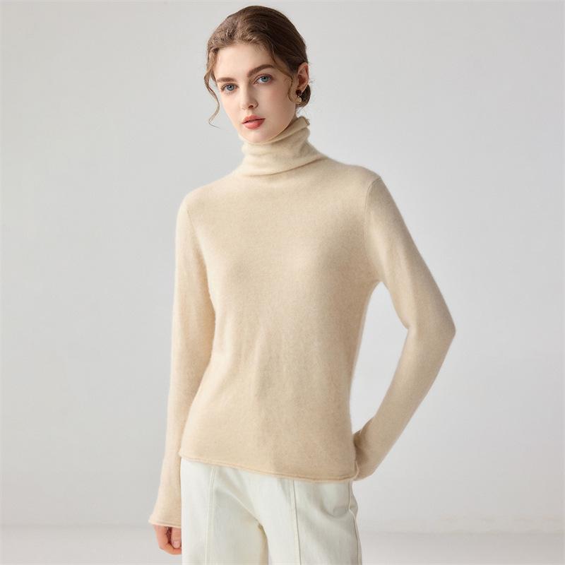 Women's Versatile Turtleneck: 100% Pure Cashmere Sweater, Skin-Friendly Soft Knit, High-Neck Layer.