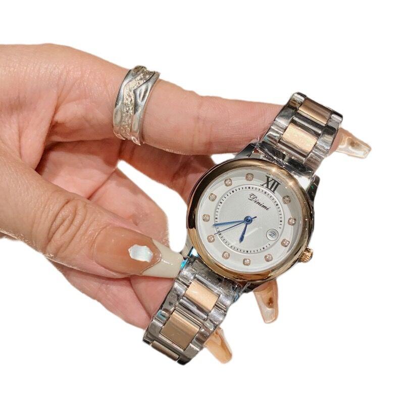 Quartz Watch Women'S Steel Belt Watch Women'S Rhinestone Scale Simple Temperament