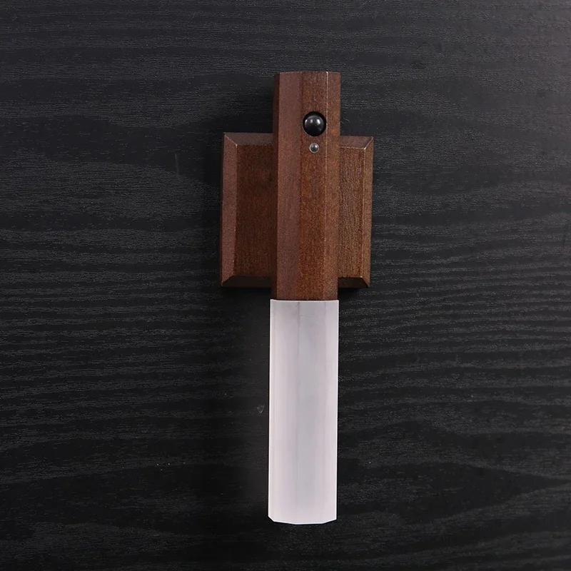 Smart Automatic PIR Motion Sensor Rechargeable Magnetic Night Light Wooden Wall Light Bedroom Wardrobe Cabinet Light Square Base