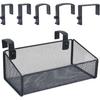 Hanging Floating Shelves - Metal Mesh Cubicle Storage Organizer with 5 Plastic Hangers (Black)