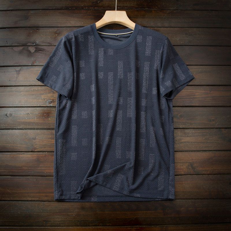 of Mouth Recommend/3D Heavy Industry Jacquard Foreign Trade Tail Goods Men's Summer round Neck Cool Feeling Soft Elastic Short sleeve Base T-shirt