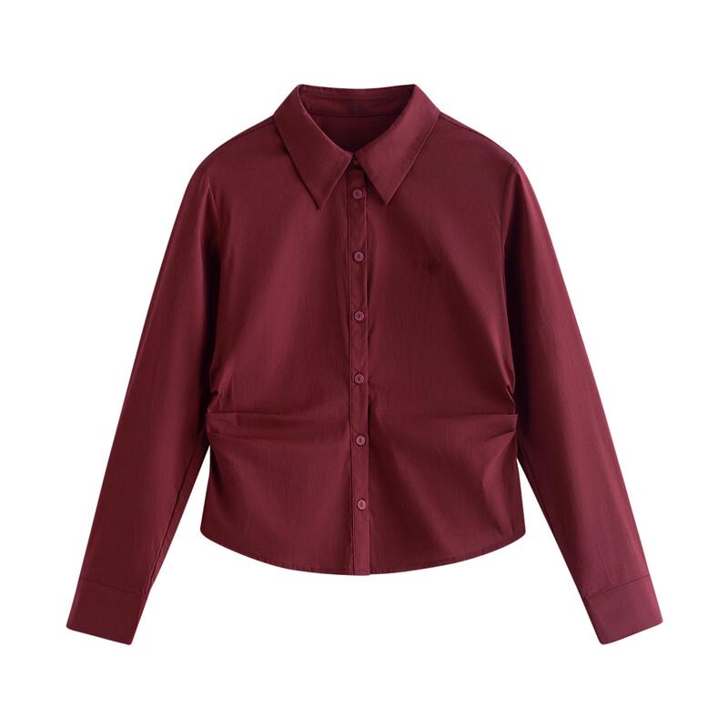 Yinman Women s Wrinkle-Resistant Ruched Waist Long Sleeve Blouse M