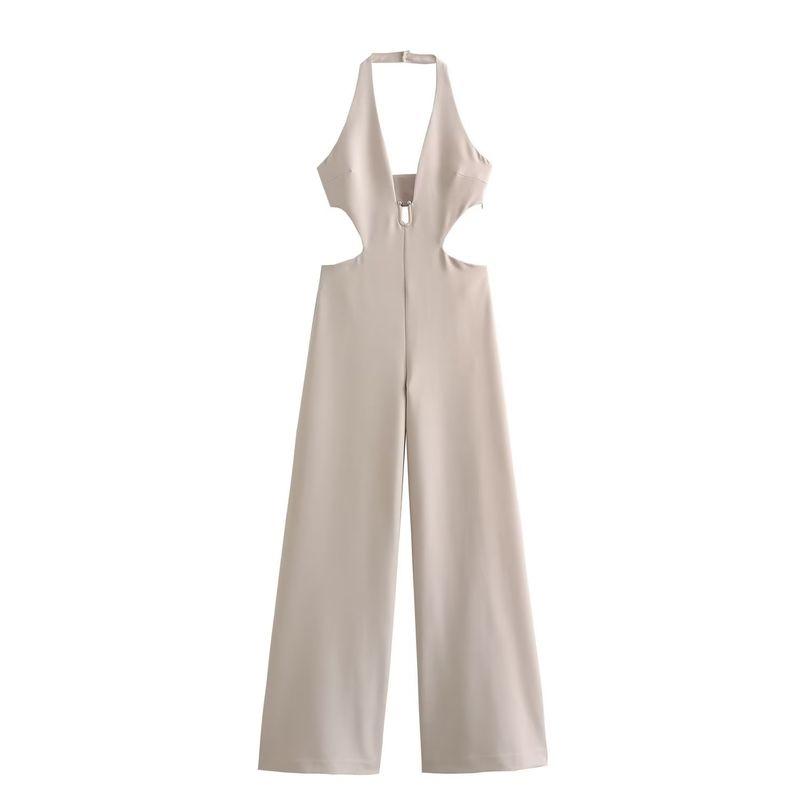 

Kaslead Women s Fashion Style Long Jumpsuit Apricot color M