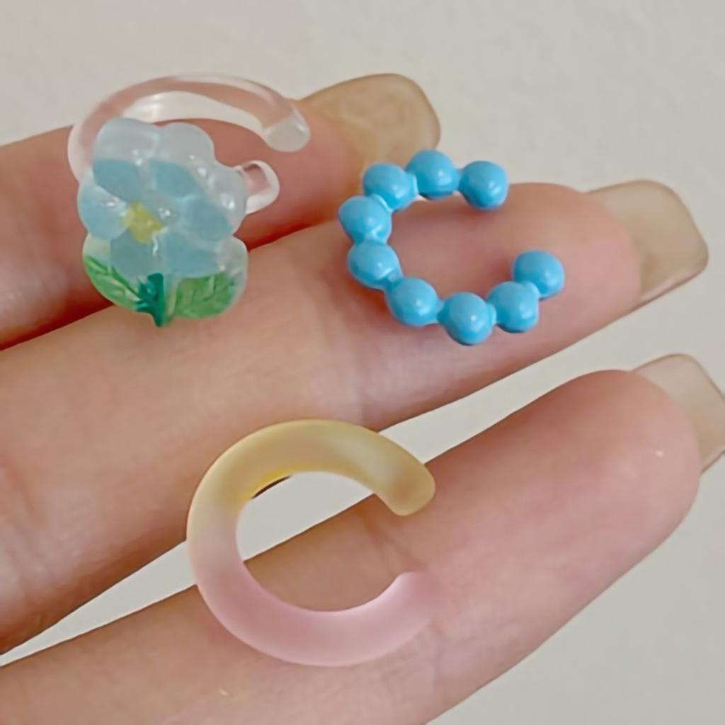 Ear Cuff Earrings Holeless Fashionable Girlish Adjustable Clip On Ear Jewelry for Girls 3 Pcs Blue