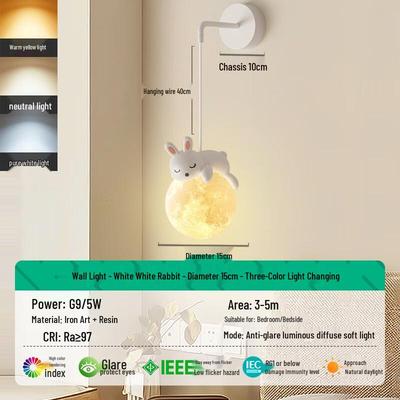 Cute Rabbit Bedside Pendant Wall Lamp