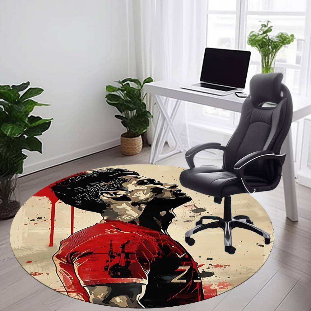 1pcFootball Cristiano Ronaldo Office Round Area Rug, Indoor Mat Suitable For Office, Under Office Chairs Bedroom Living Room Home Decor, Room Deco