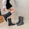 2025 Winter New Knitted Women's Boots Loose Sleeve Slope Heel Straight Tube Mid Sleeve Boots Fashion Western Knight Boots