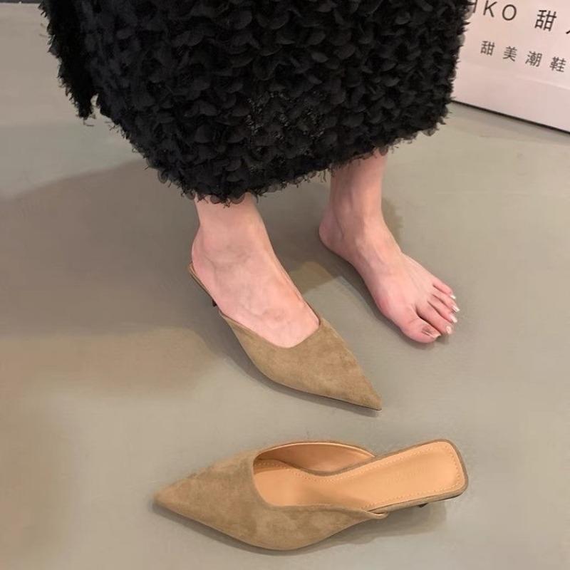 Fashion New Fashion Concise Pointed Toe Women Slippers Thin Low Heels Casual Party Pumps Slide Mules Shoes  Elegant Dress Shoes