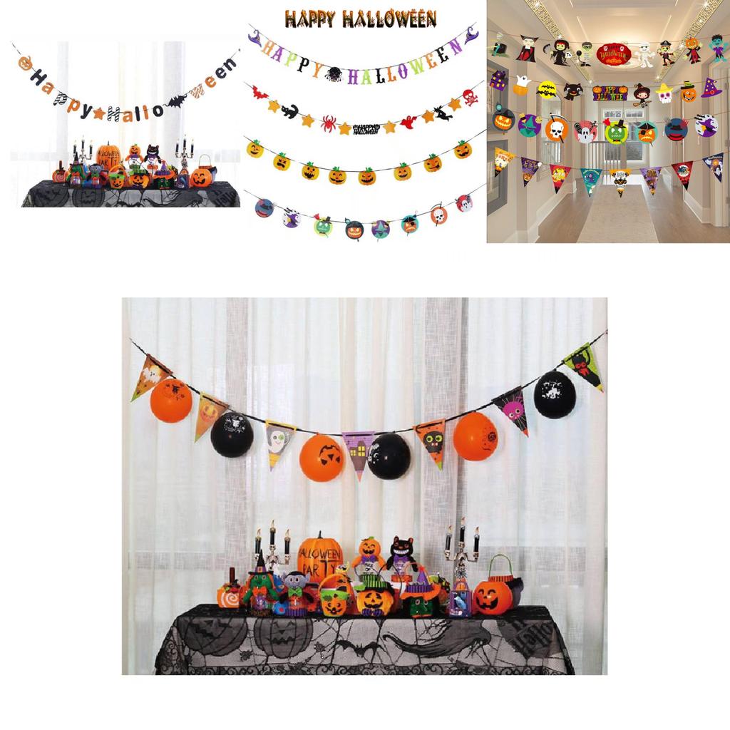 Colorful Halloween Party Decorations With Pumpkin Paper Banner For Festive Atmosphere
