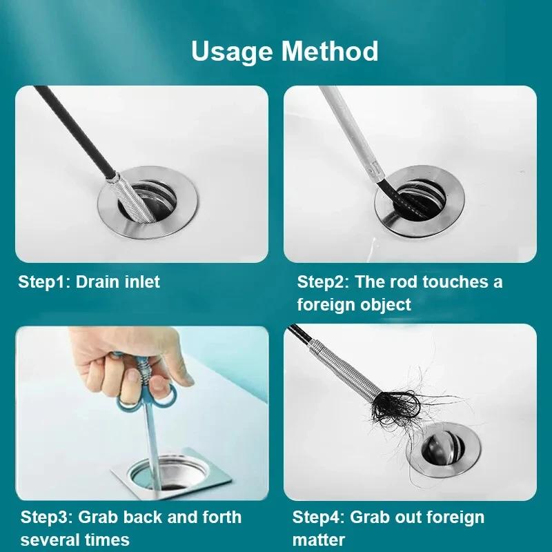 90/60cm Desatascador de Tuberías de Alcantarillado Serpiente Resorte Herramienta de Desobstrucción de Tuberías Herramienta de Limpieza de Alcantarillado de Cocina Baño Accesorios de Cocina