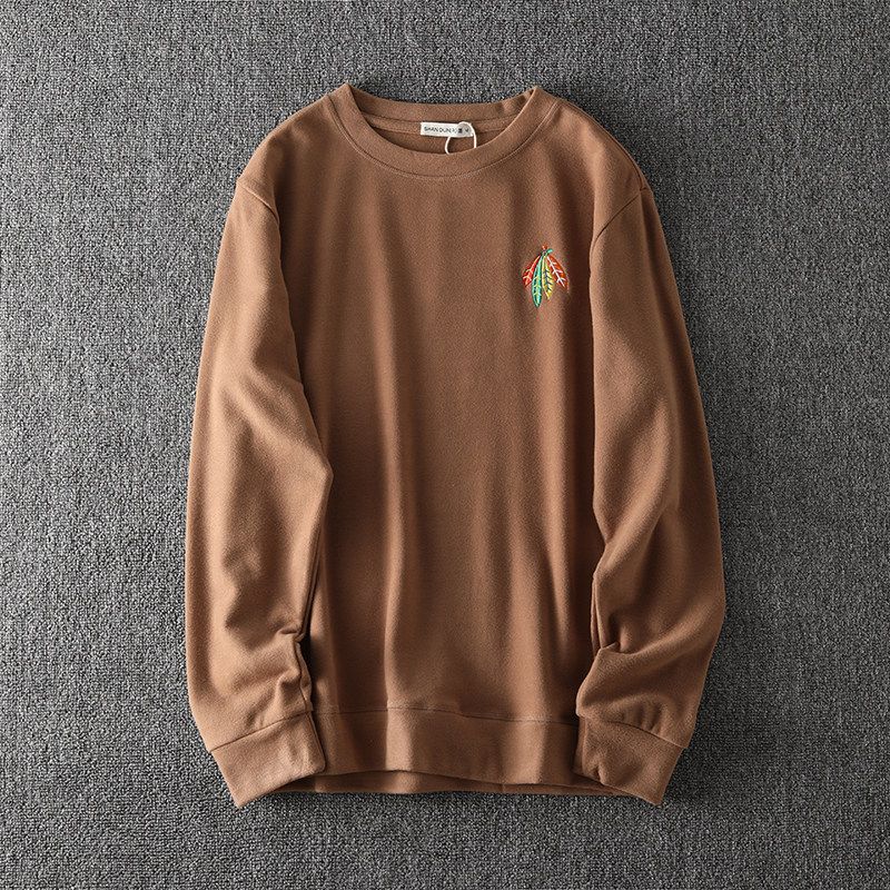 Export Men s Export Original Order Thickened Fall Winter Men Thermal Clothes Tail Single Base Shirt Cut Label OEM Goods T-Shirt Sweatshirt Khaki L