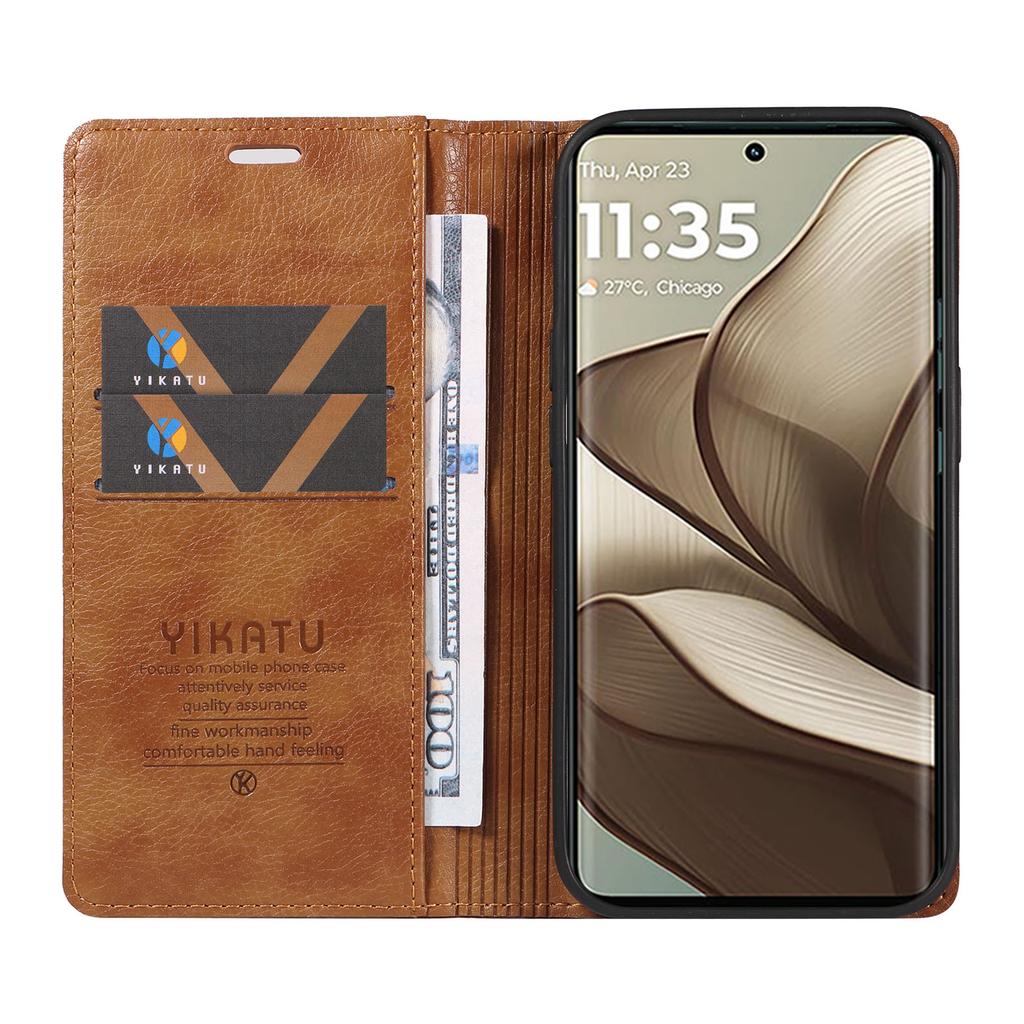 YIKATU YK-006 For Motorola Edge 50 5G Case Wallet Litchi Grain Leather Phone Cover Magnetic Auto-Absorbed