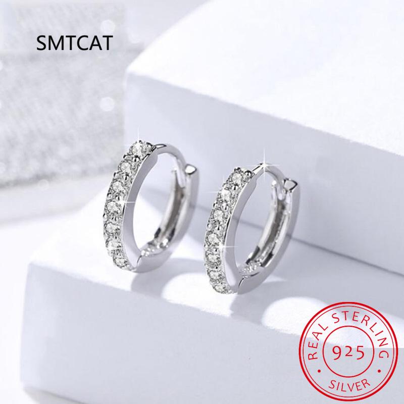 Plated Total 2.6CT Full Moissanite Hoop Earring for Women Sparkling Wedding Party Earring 925 Silver Jewelry Huggie