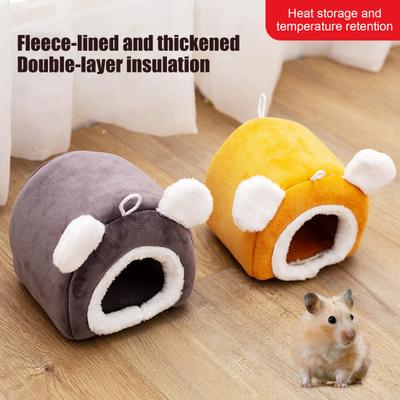Plush Hamster House with Bear Ears Winter Warm Guinea Pig Rat Chinchilla Rabbit Parrot Squirrels Bed Nest Small Pet Cave Bed Sleeping Nest