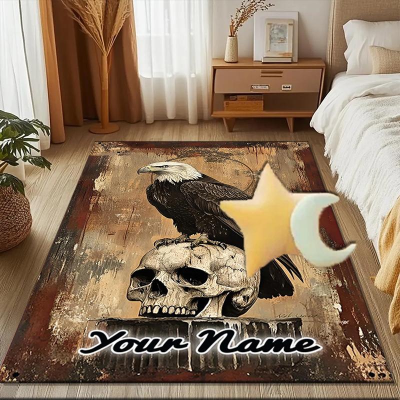 1PC Custom Name Eagle Perched On Skull Artwork. Theme Floor Mat Ideal for Living Room, Game Rooms, Office, Bedroom,Floor Mat Playful Design
