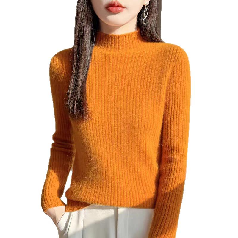 Women's Slim Fit Wool Mock Neck Cable Knit Sweater